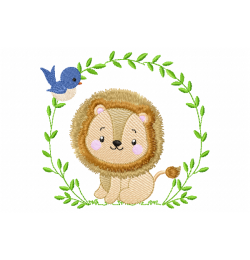 Lion and bird Embroidery Design