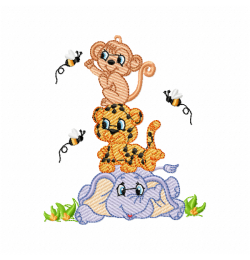 Monkey tiger elephant Embroidery Design