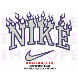 Flame Sport Style Embroidery Design 5 Sizes