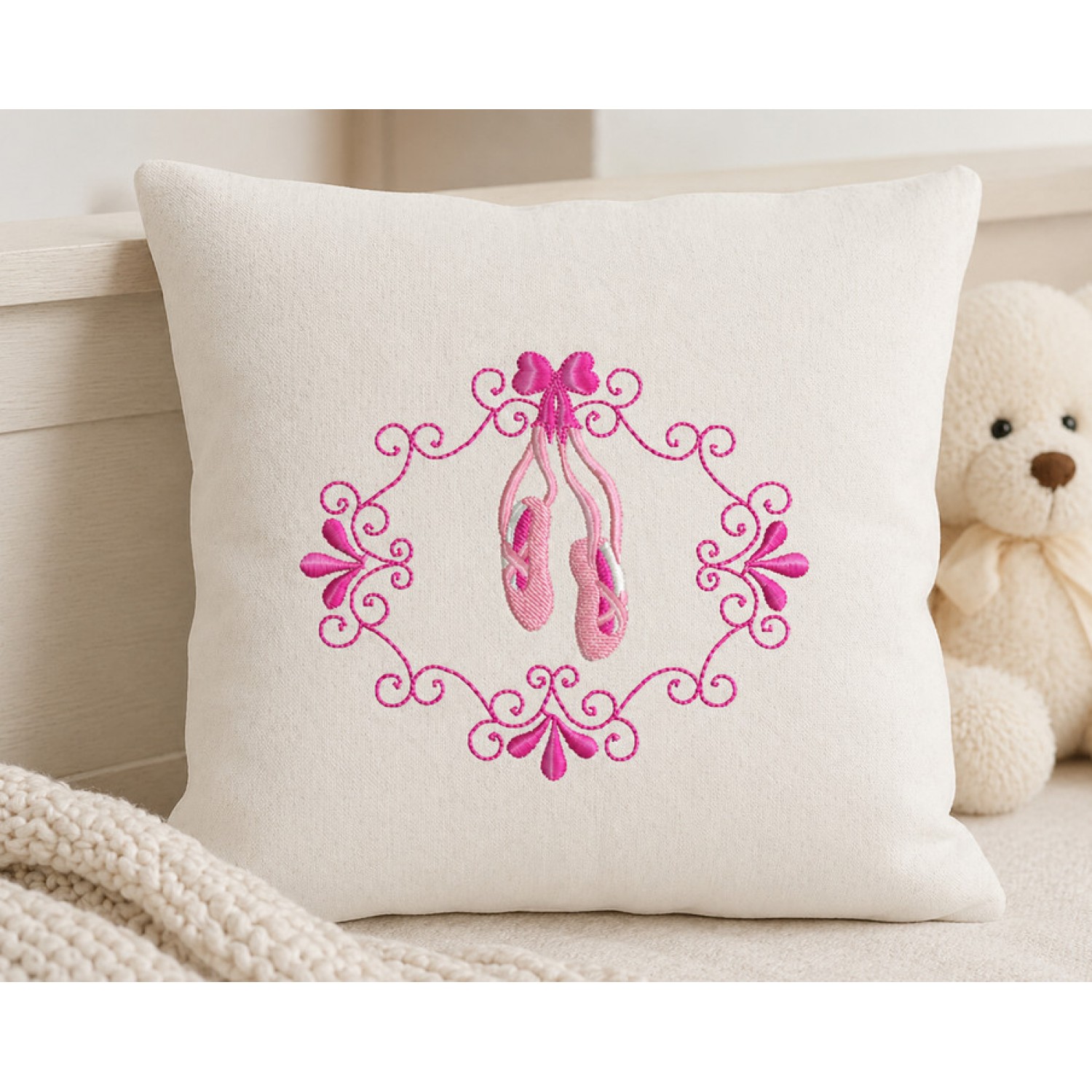 Pink Ballet Shoes Embroidery Design for Baby Clothes