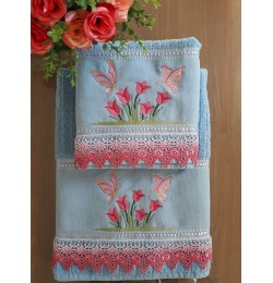 Pink Flowers and Butterflies Embroidery Design