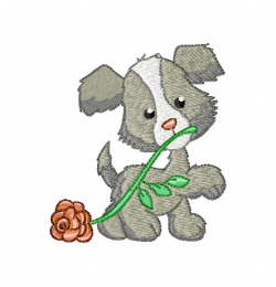 Free Puppy With Rose Embroidery Design 4x4