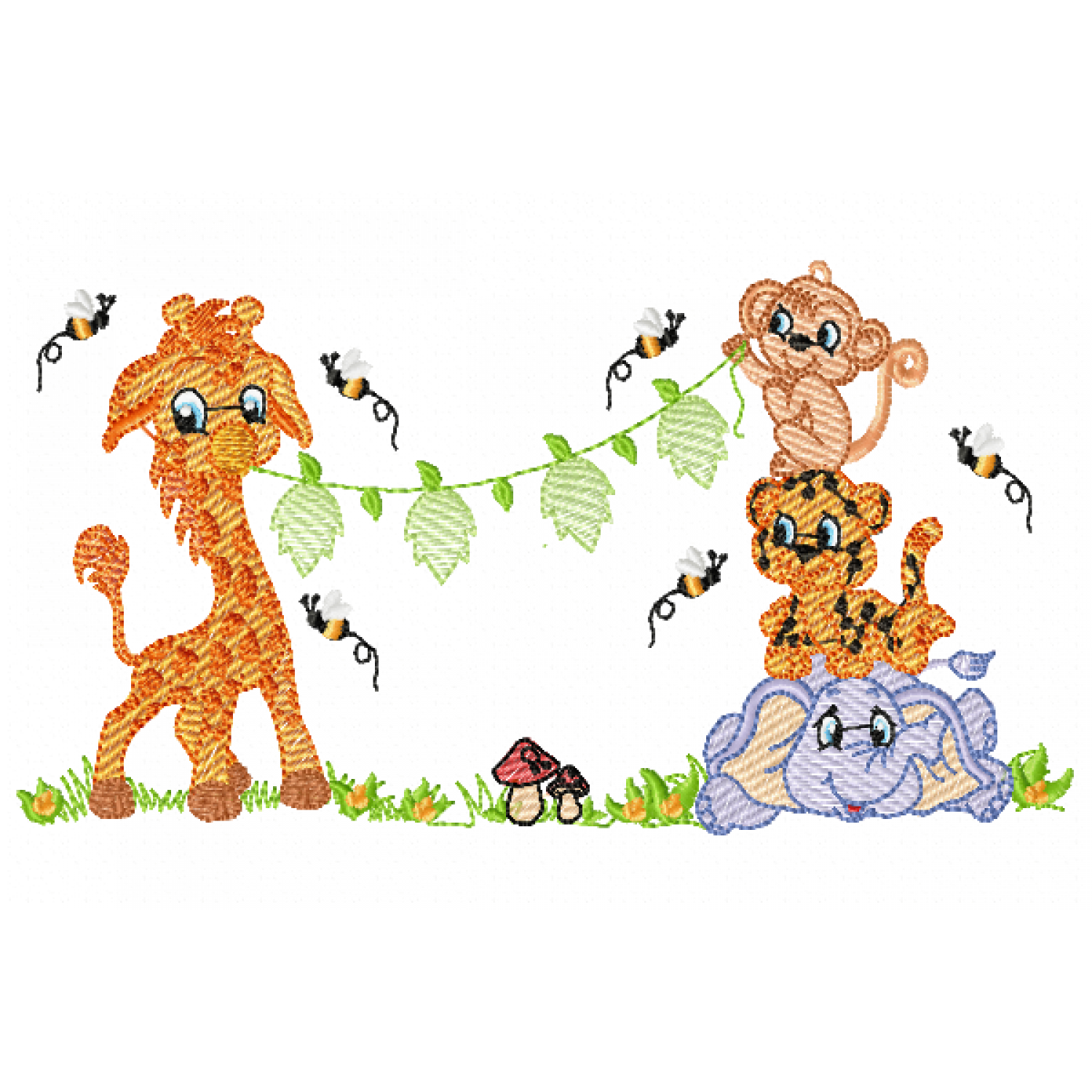 Safari Animals Embroidery Design