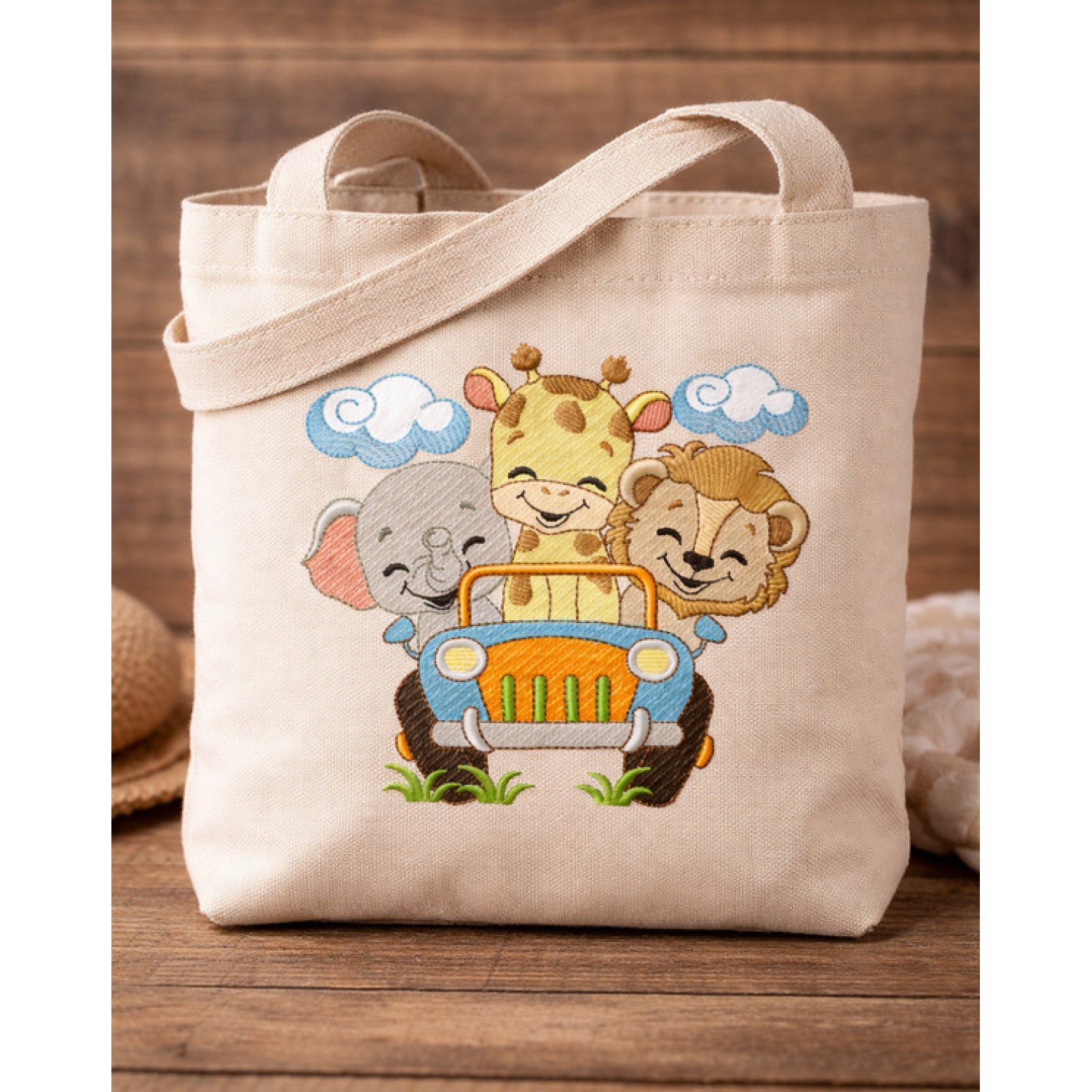 Safari Animals in Car Embroidery Design – Cute 5x7 Hoop Pattern