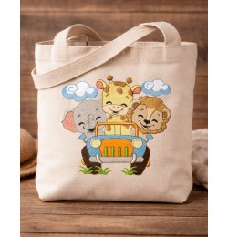 Safari Animals in Car Embroidery Design – Cute 5x7 Hoop Pattern