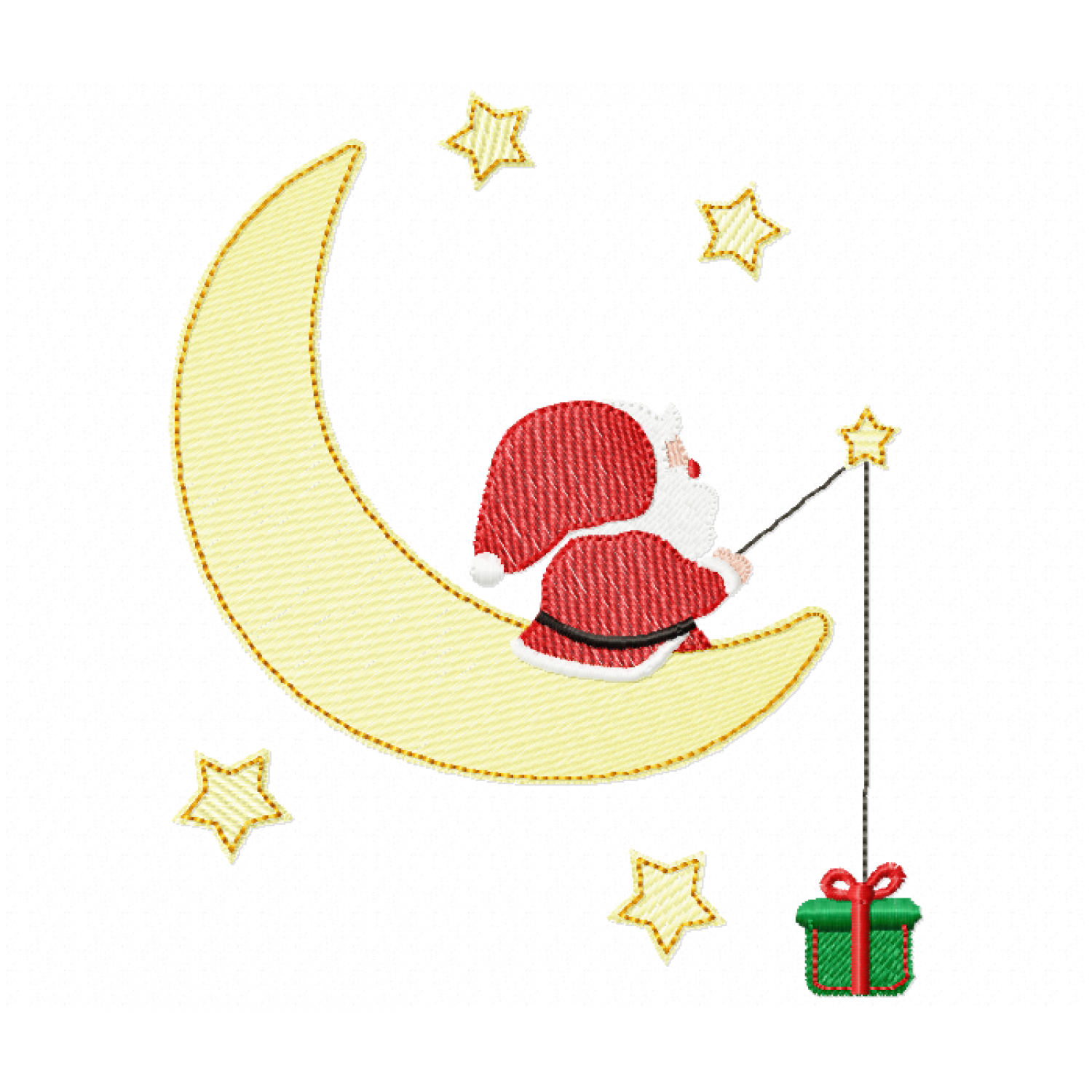 Santa on the Moon Embroidery Design