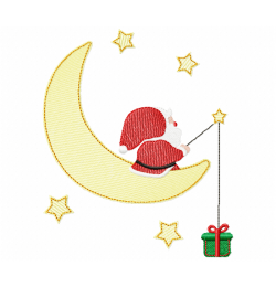 Santa on the Moon Embroidery Design