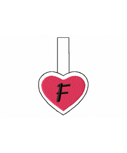 Snap Tab Heart Letter F ITH in the hoop Embroidery Design
