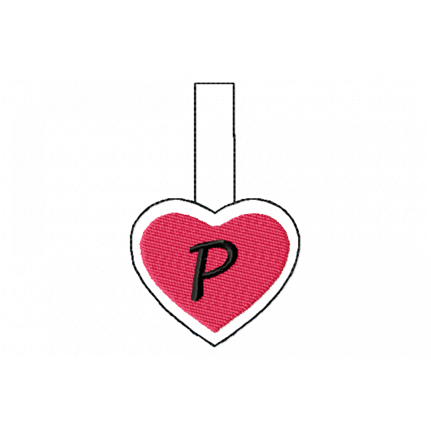 Snap Tab Heart Letter P ITH in the hoop Embroidery Design
