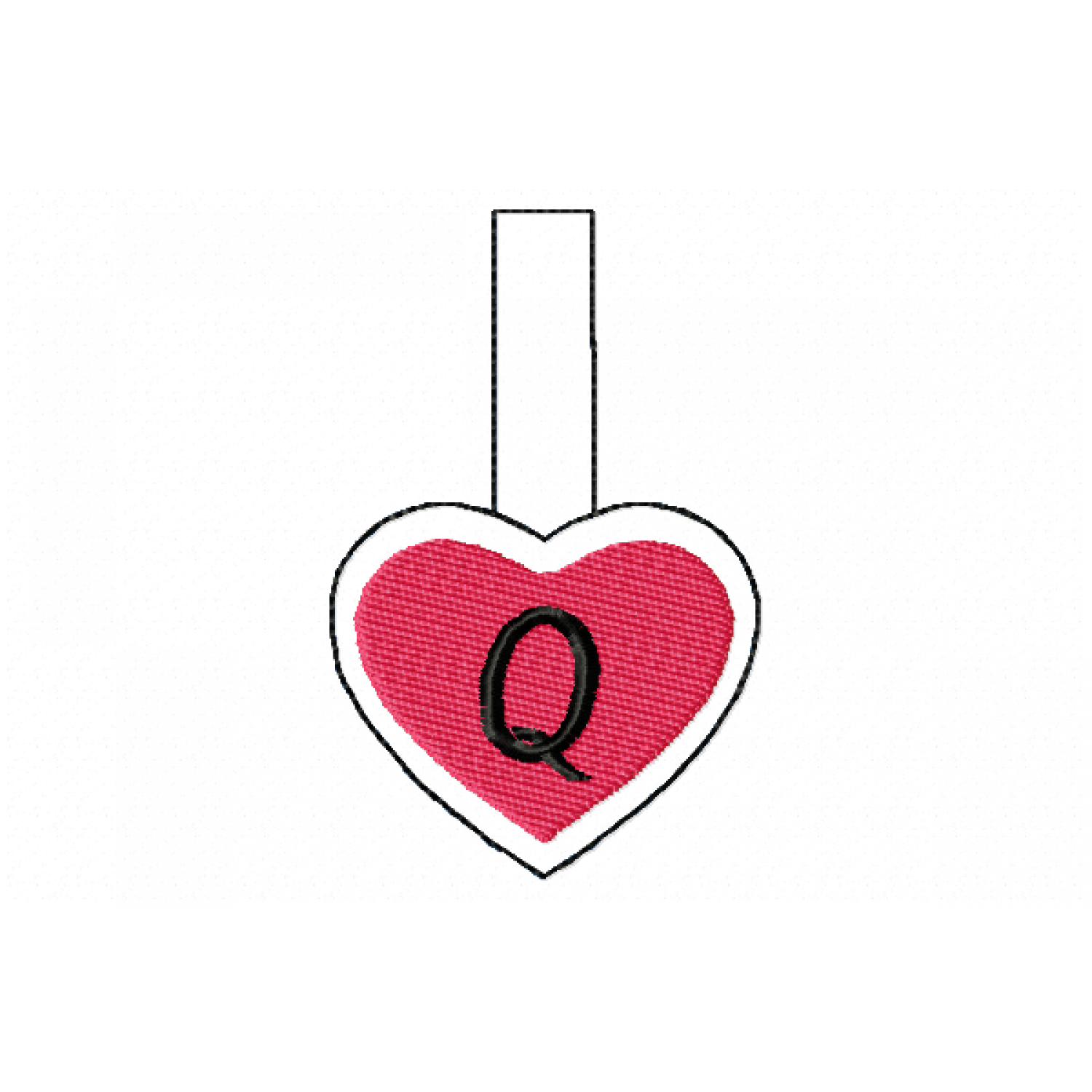 Snap Tab Heart Letter Q ITH in the hoop Embroidery Design