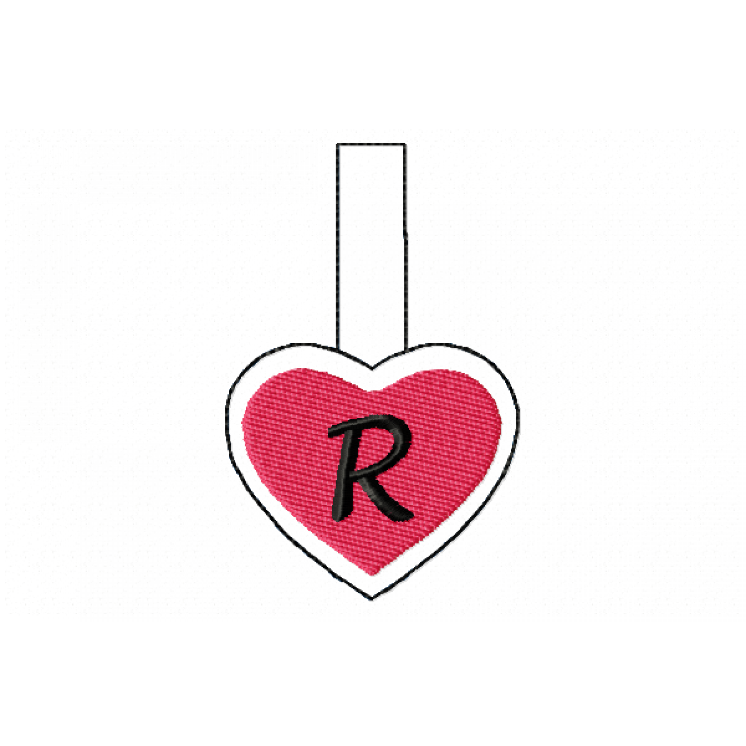 Snap Tab Heart Letter R ITH in the hoop Embroidery Design