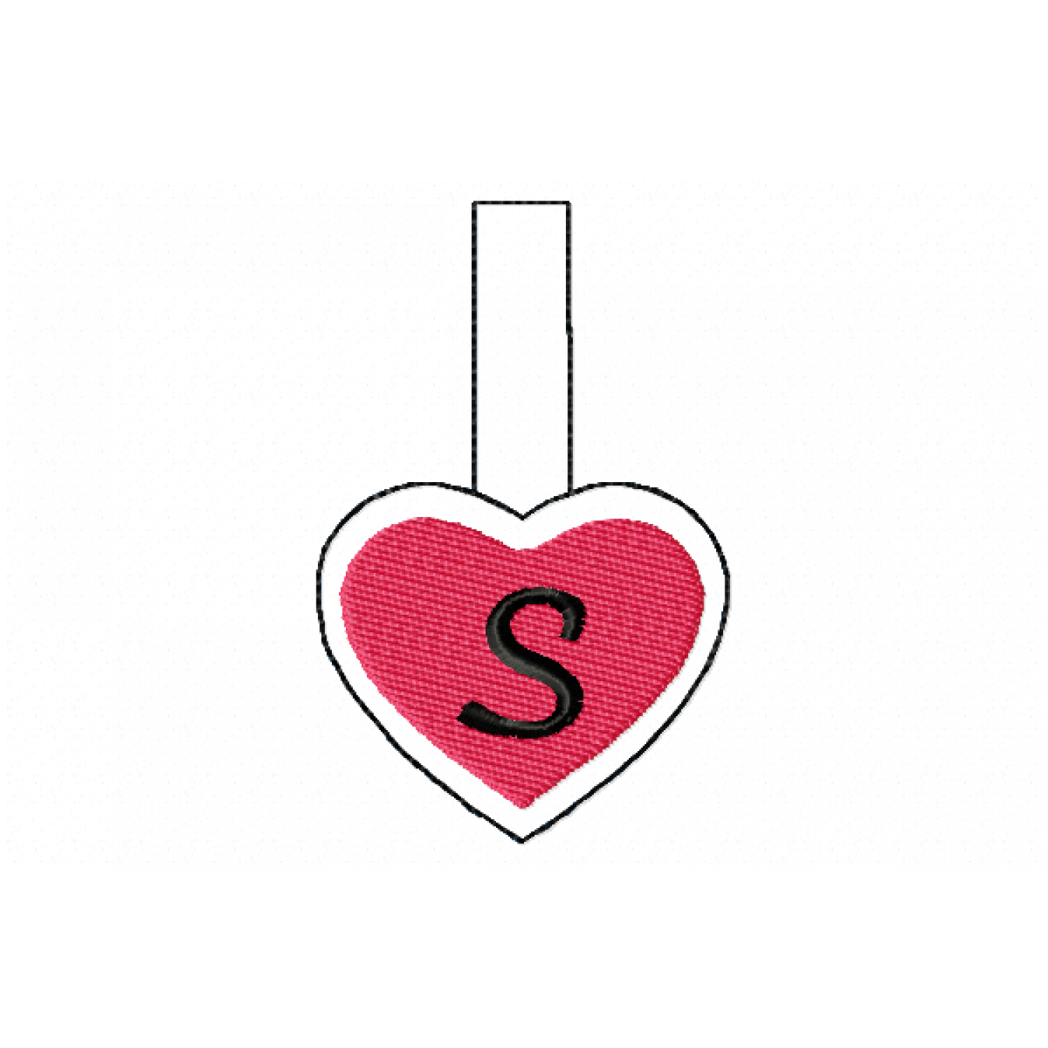Snap Tab Heart Letter S ITH in the hoop Embroidery Design