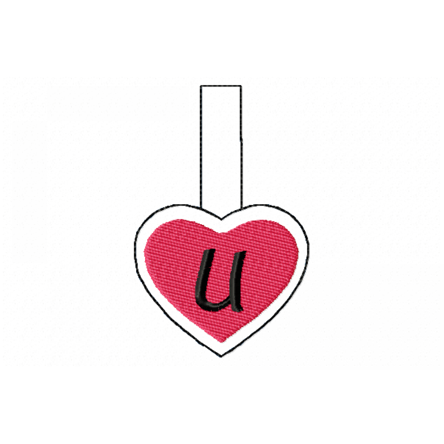 Snap Tab Heart Letter U ITH in the hoop Embroidery Design