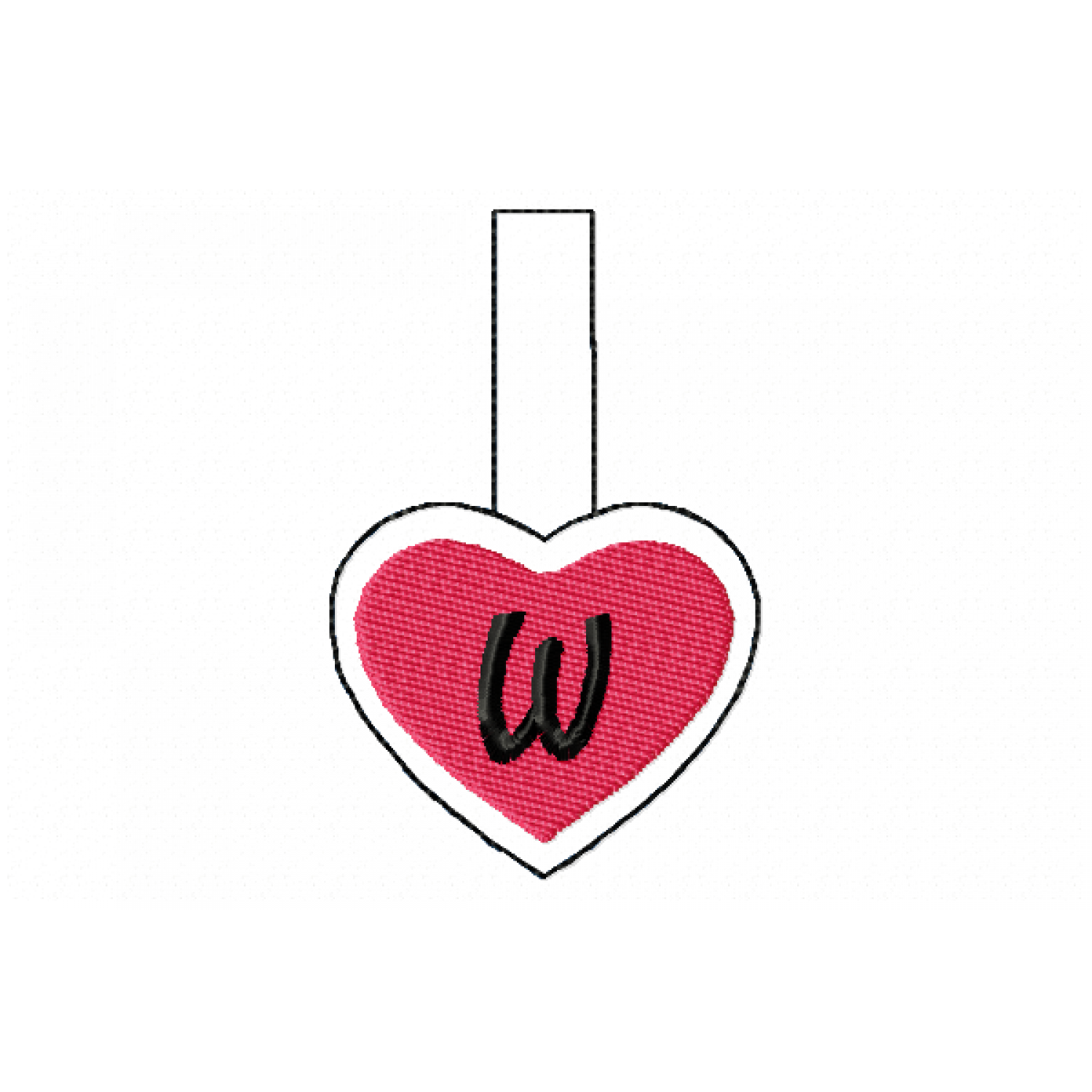 Snap Tab Heart Letter W ITH in the hoop Embroidery Design