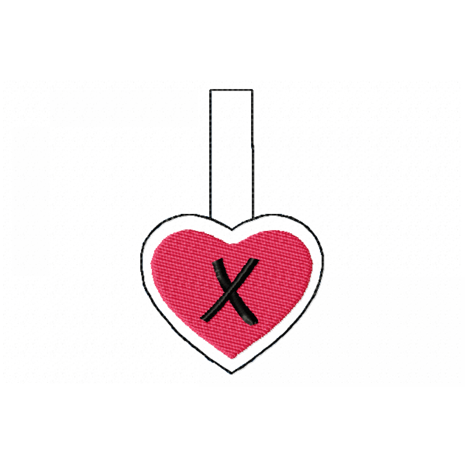 Snap Tab Heart Letter X ITH in the hoop Embroidery Design