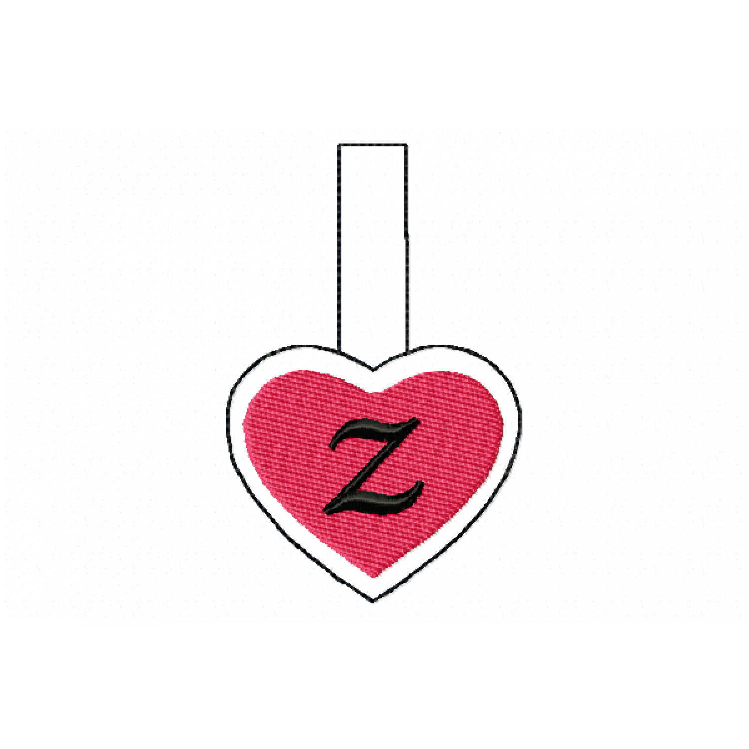 Snap Tab Heart Letter Z ITH in the hoop Embroidery Design