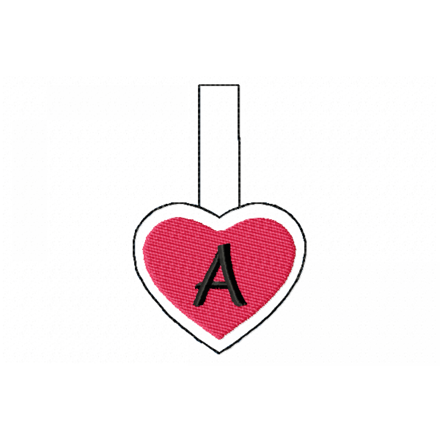 Snap Tab Heart Letter A ITH in the hoop Embroidery Design