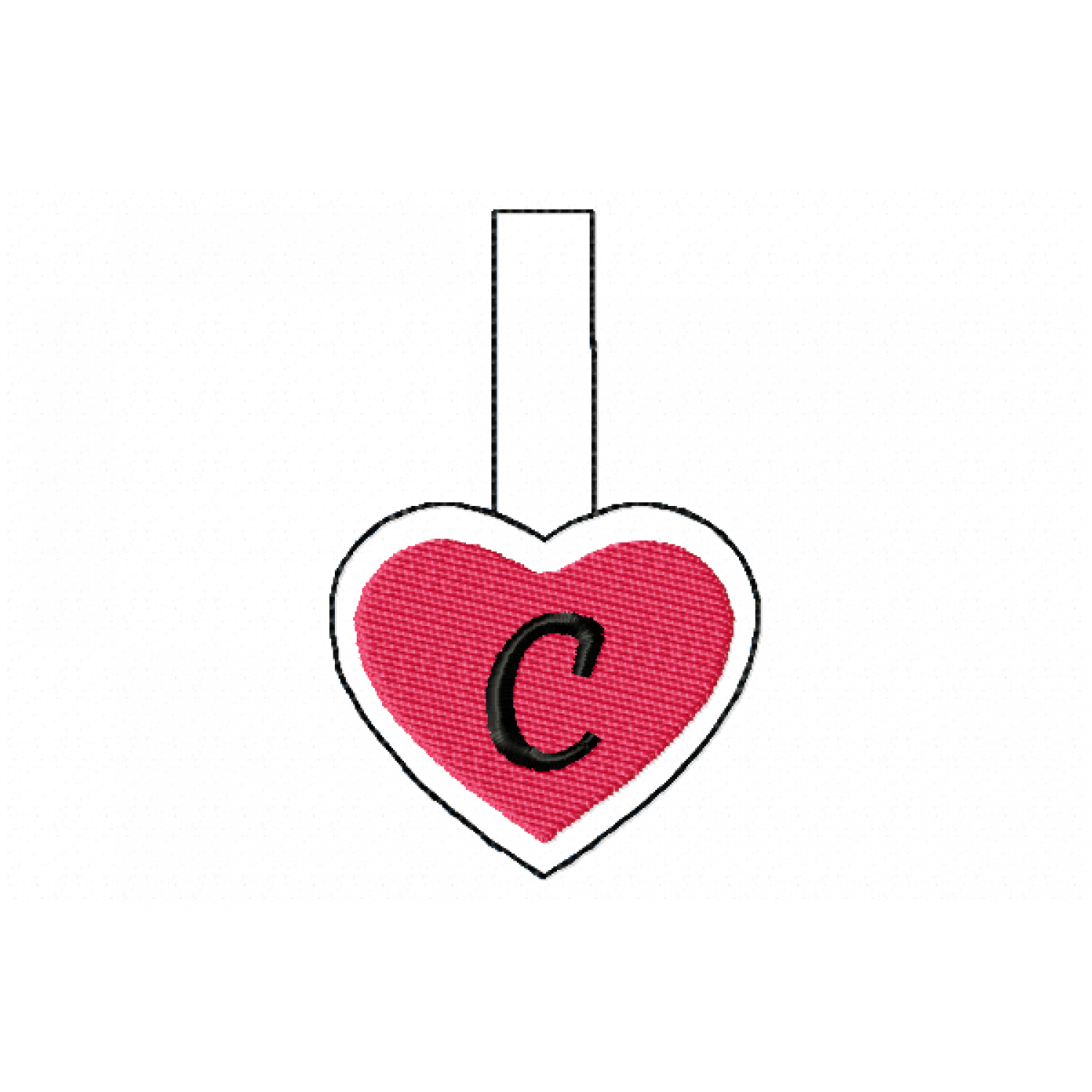 Snap Tab Heart Letter C ITH in the hoop Embroidery Design