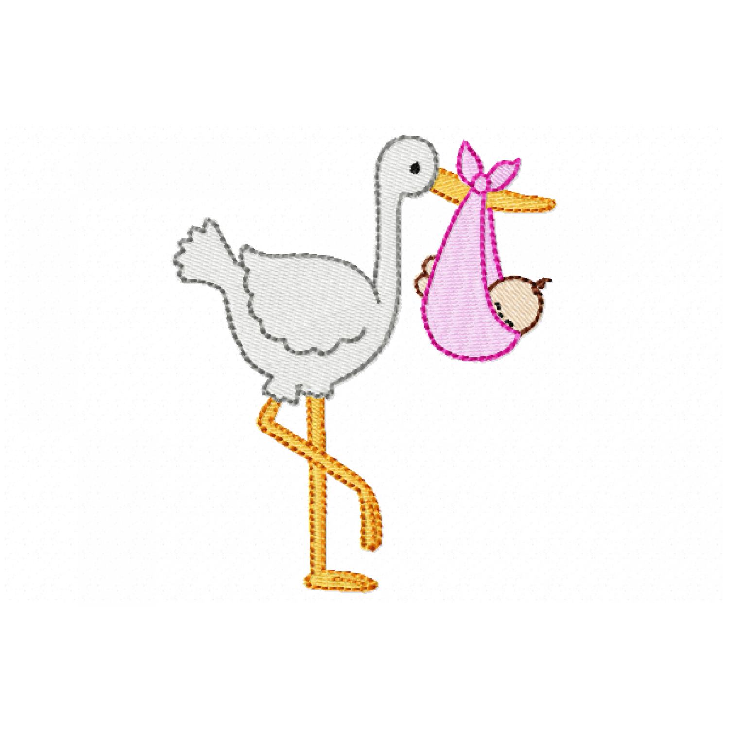 Stork with Baby Embroidery Design