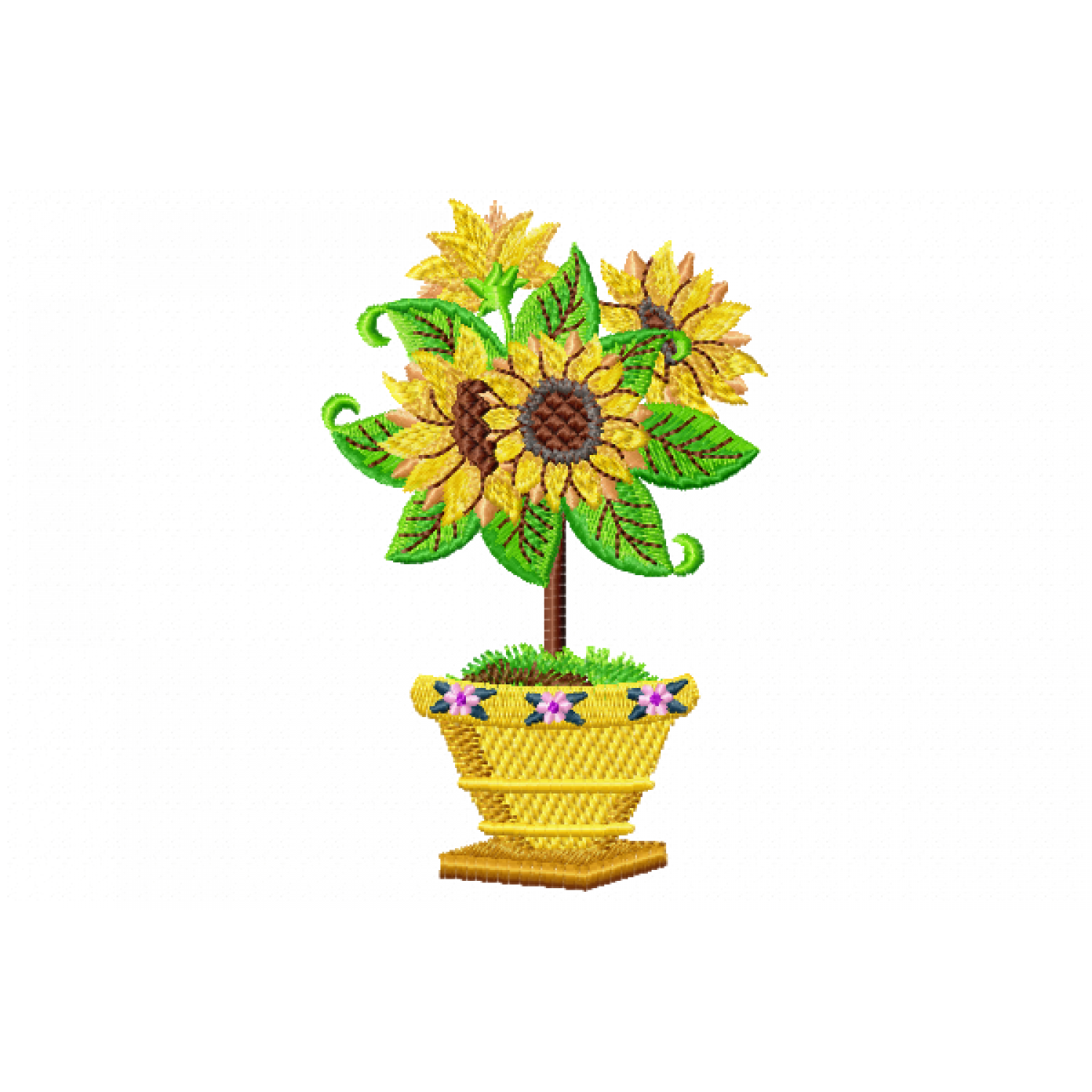 Floral Sunflower Vase Embroidery Design