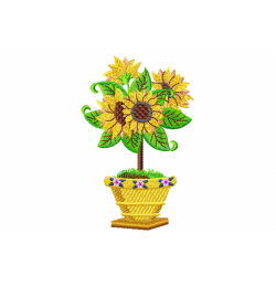 Floral Sunflower Vase Embroidery Design