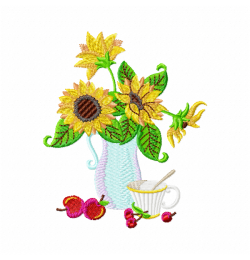 Sunflower in Vase Embroidery Design