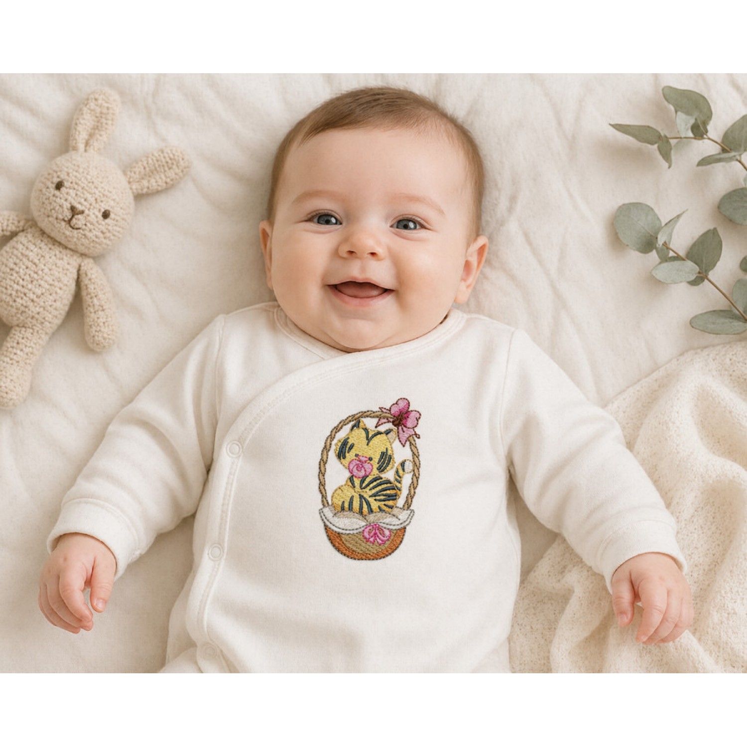 Sweet Baby Tiger in Basket Embroidery Design