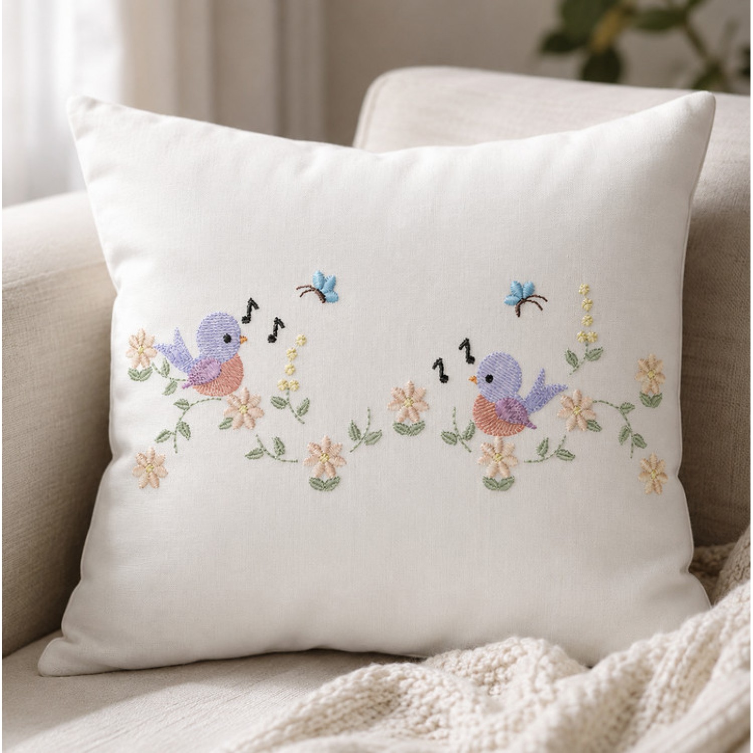 Sweet Singing Birds Floral Embroidery Design
