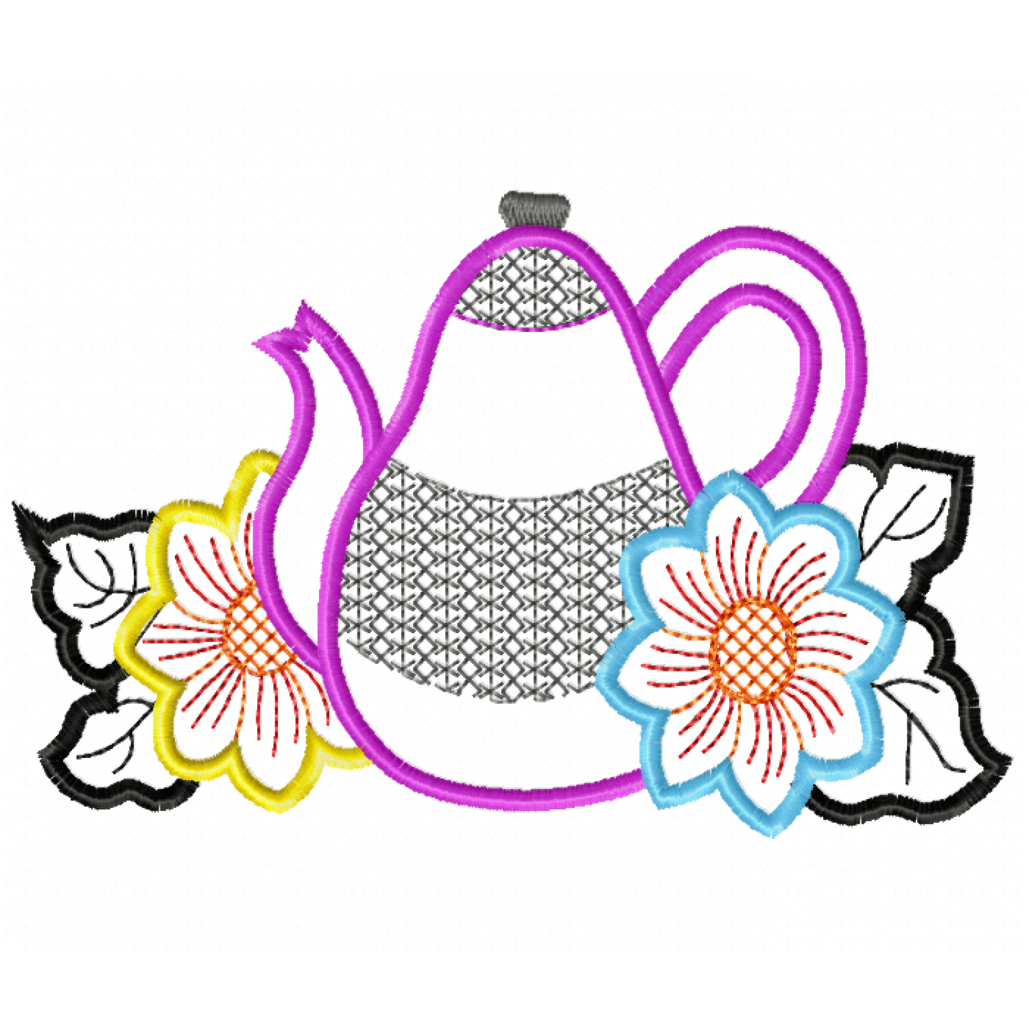 Floral Teapot Embroidery Design