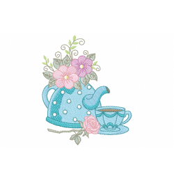 Floral Teapot Embroidery Design