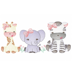 Three Animals Girls Embroidery Design