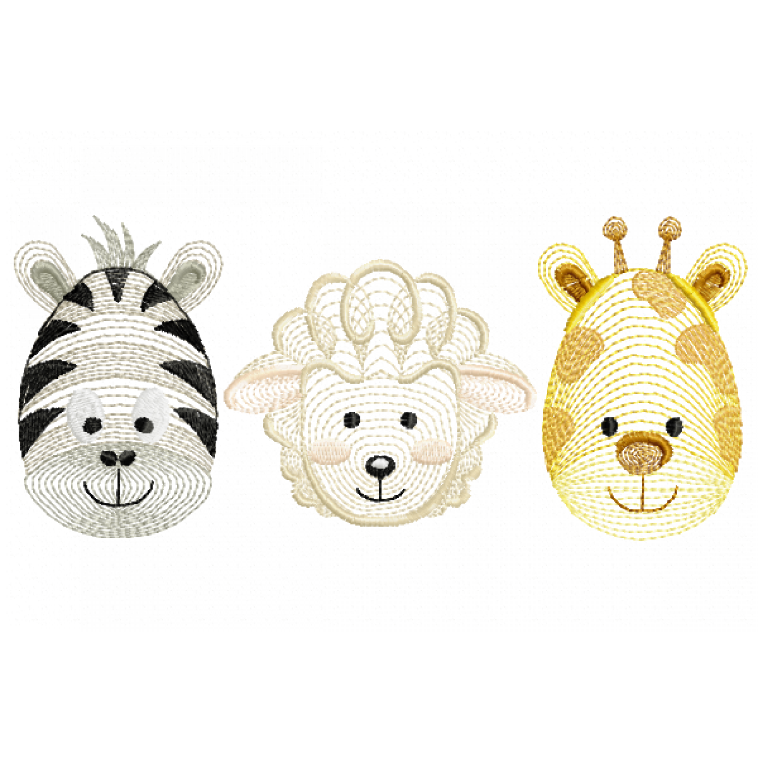 Three Animal Faces Free Embroidery Design 5x7