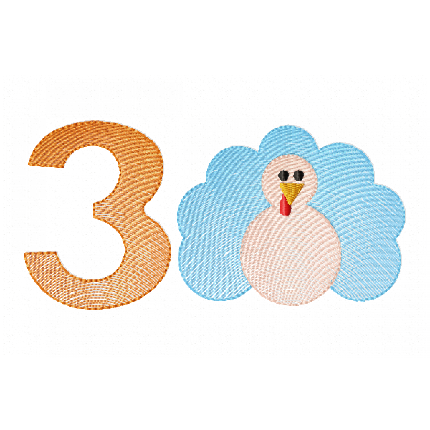 Turkey Birthday Number 3 Embroidery Design