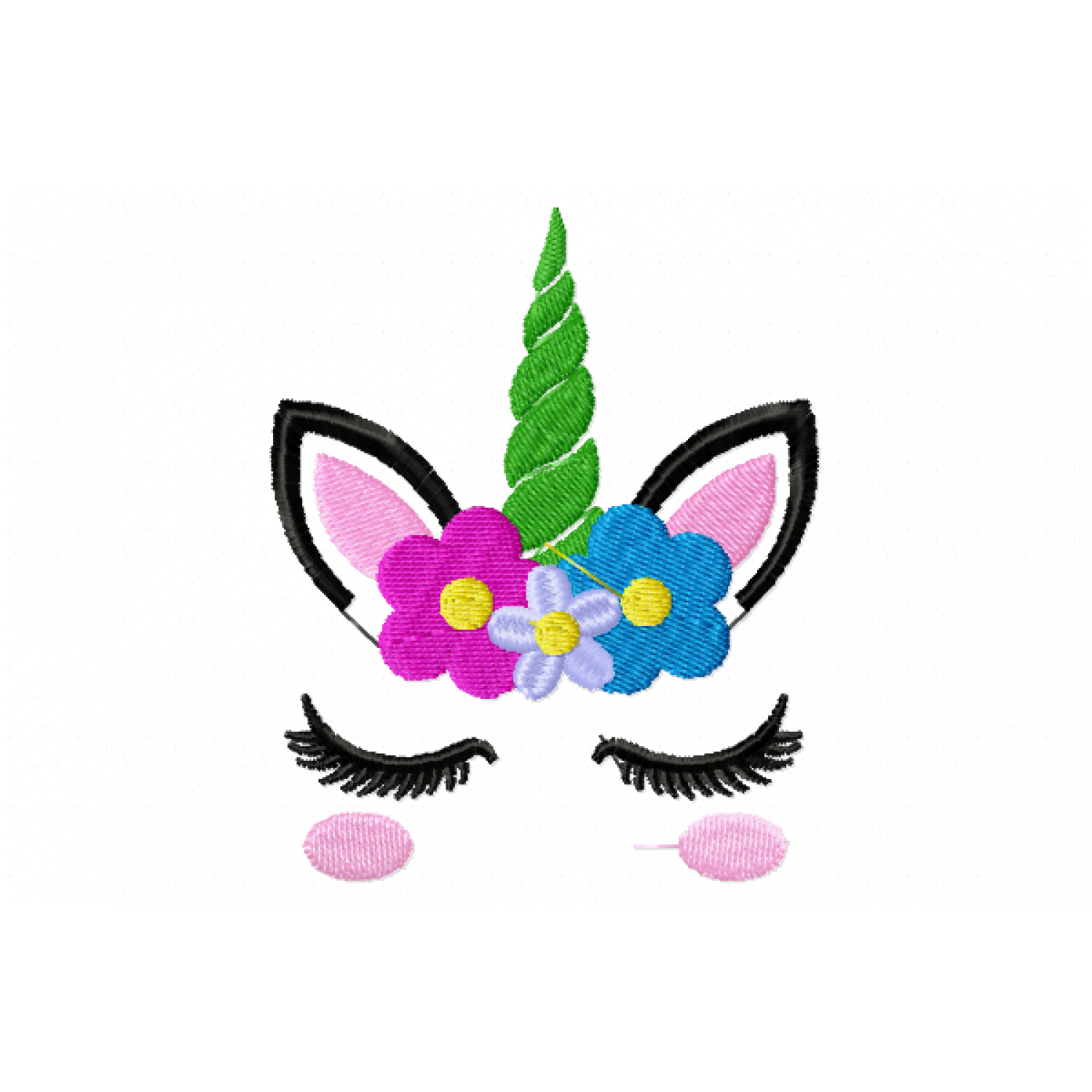 Cute Floral Unicorn Face Embroidery Design