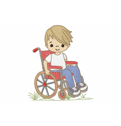Wheelchair boy Embroidery Design