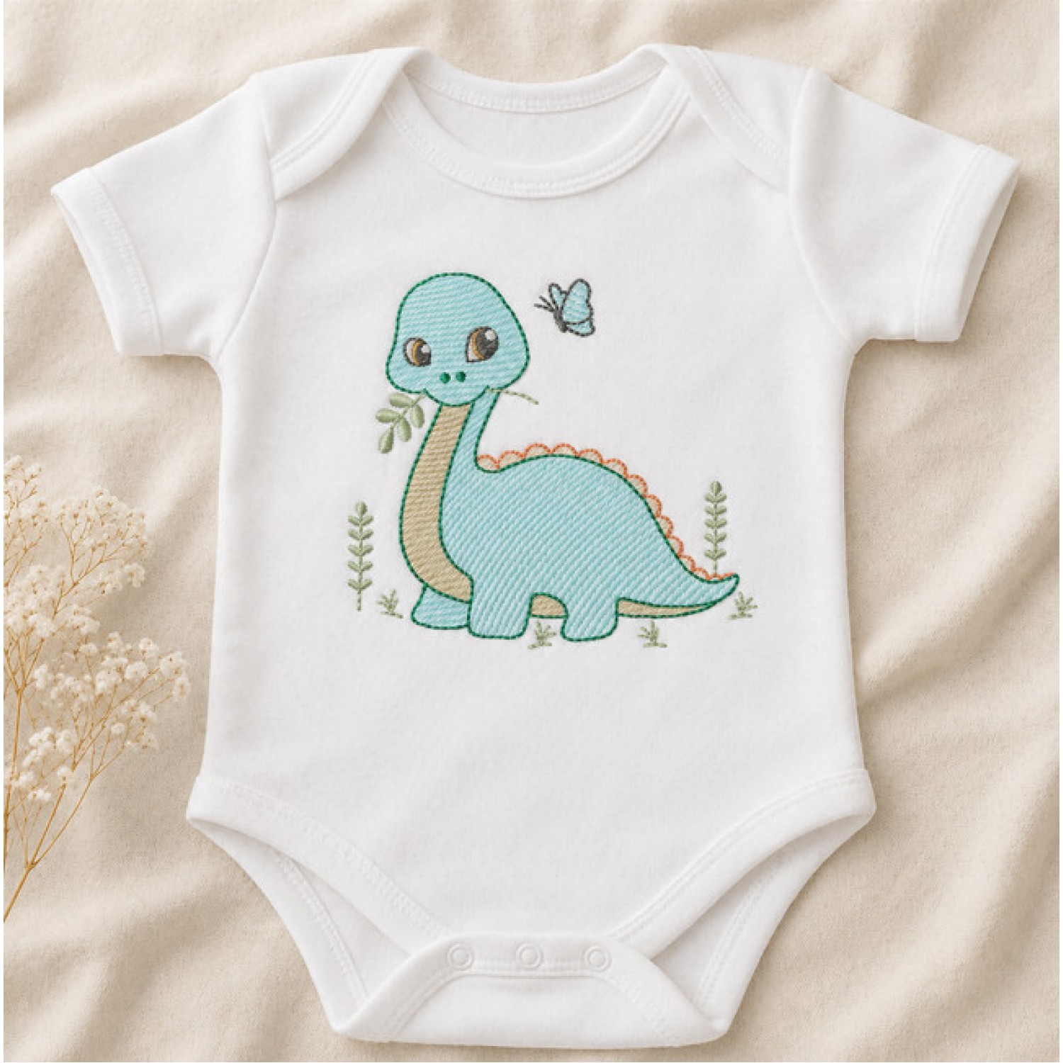Adorable Baby Dinosaur Embroidery Design.