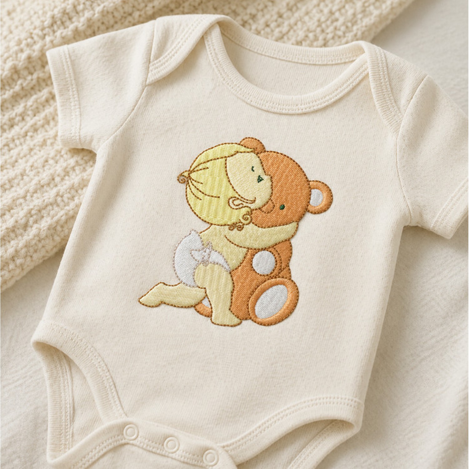 Baby with Teddy Bear Embroidery Design