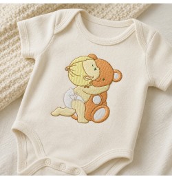 Baby with Teddy Bear Embroidery Design Baby with Teddy Bear Embroidery Design