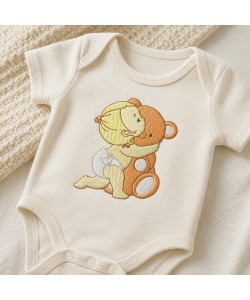 Baby with Teddy Bear Embroidery Design