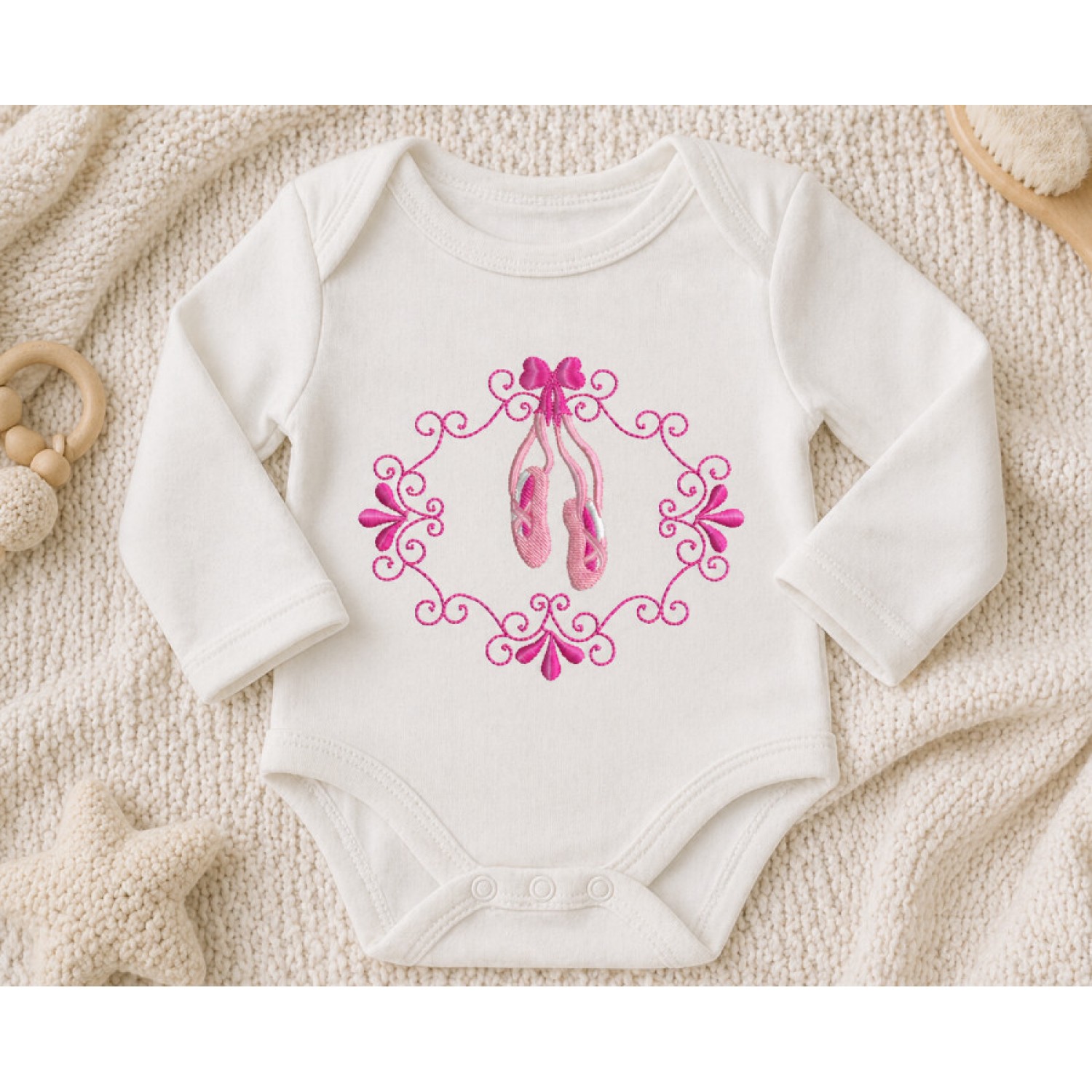 Ballet Shoes Embroidery Design for Baby Clothes