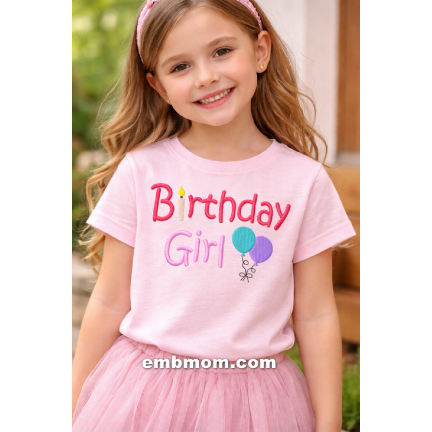 Cute Birthday Girl Embroidery Design 5x7