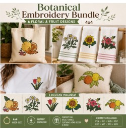 Vintage Floral & Fruit Embroidery Bundle – 6 Designs 4x4