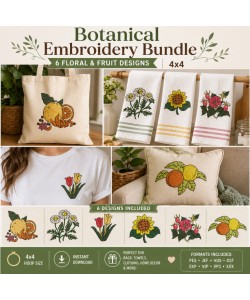 Vintage Floral & Fruit Embroidery Bundle – 6 Designs 4x4