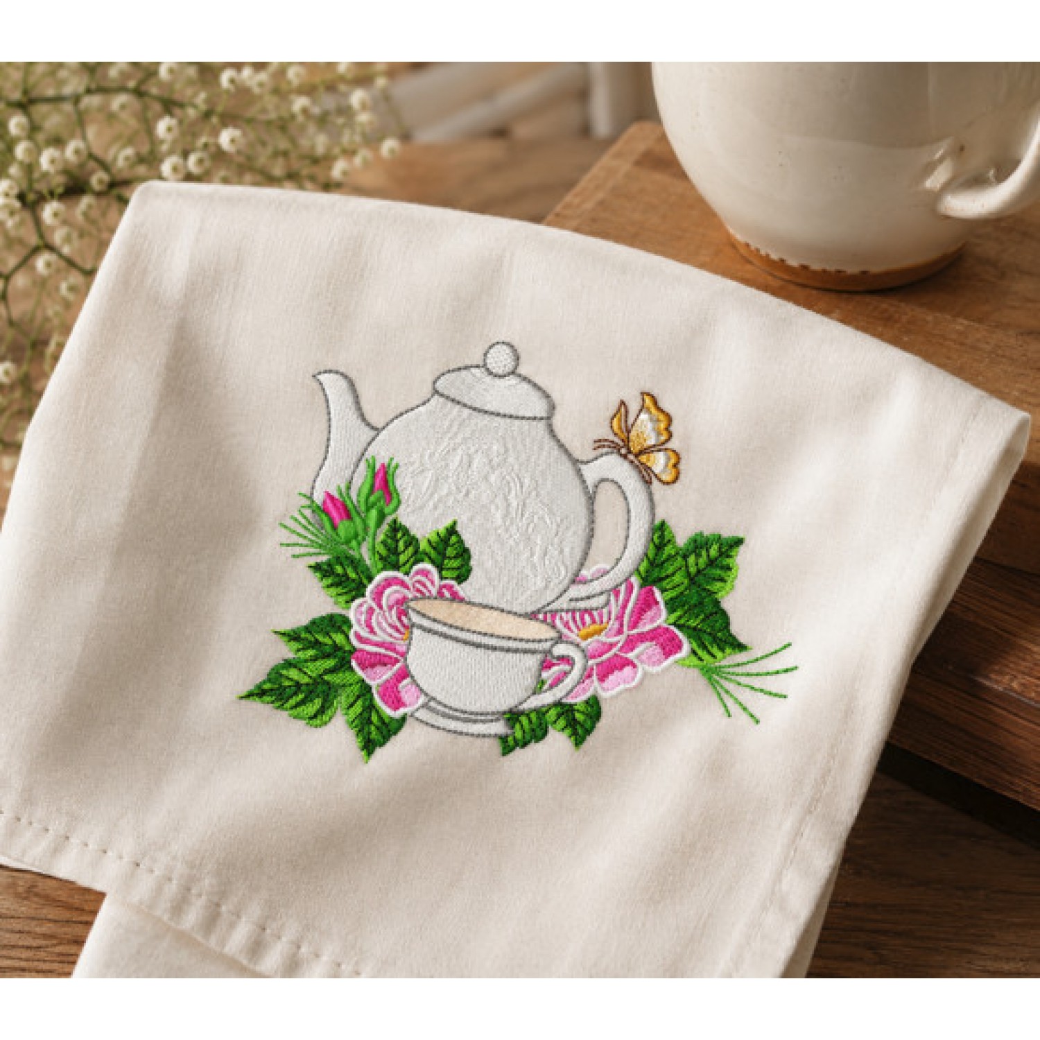 Butterfly Tea Garden Embroidery Design