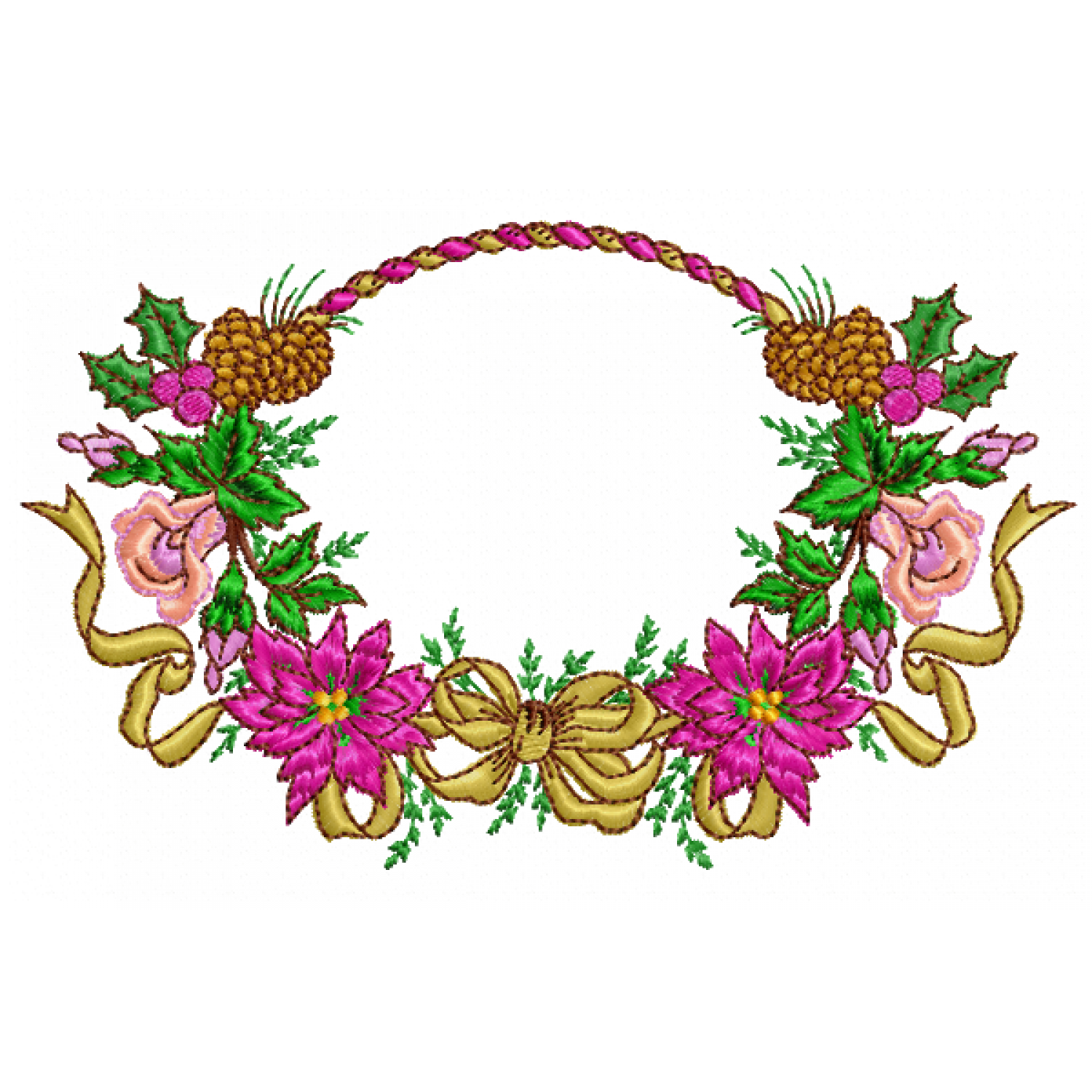 Elegant Christmas Floral Wreath Embroidery Design