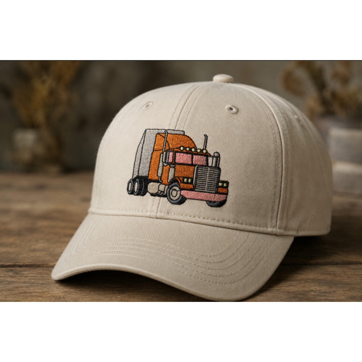 Classic Orange Semi Truck Embroidery Design