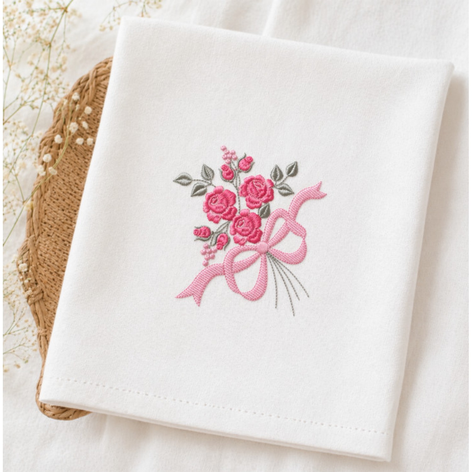 Cute Rose Bow Embroidery Design