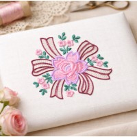 Cute Floral Ribbon Embroidery Design