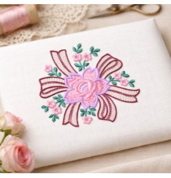 Cute Floral Ribbon Embroidery Design