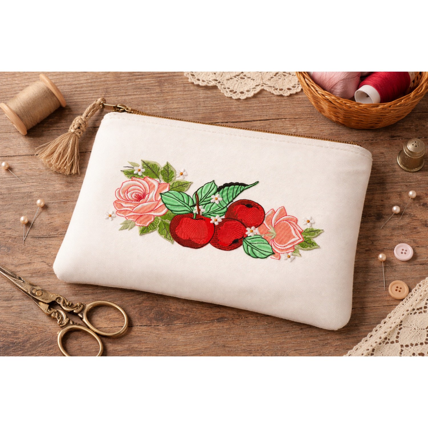 Cute Roses and fruits Free Embroidery Design 6x10